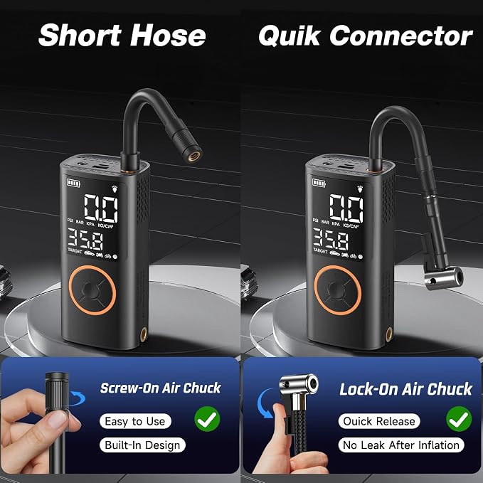 OlarHike Tire Inflator Portable Air Compressor, Smart Dual Hose System, Auto Air Pump for Car Tires, Bike,Bicycle, Motorcycles,Electric Pump with LED Light & Digital Pressure Gauge