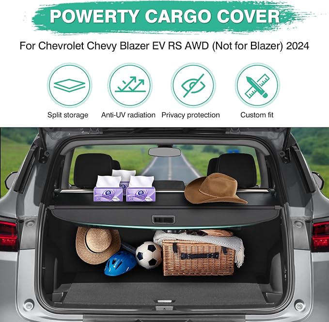 Powerty Retractable Cargo Cover for 2024-2026 Chevy Blazer EV RS AWD(NOT for Blazer)-Canvas Texture Trunk Cover Privacy Screen Rear Security Shade for Blazer EV Accessories