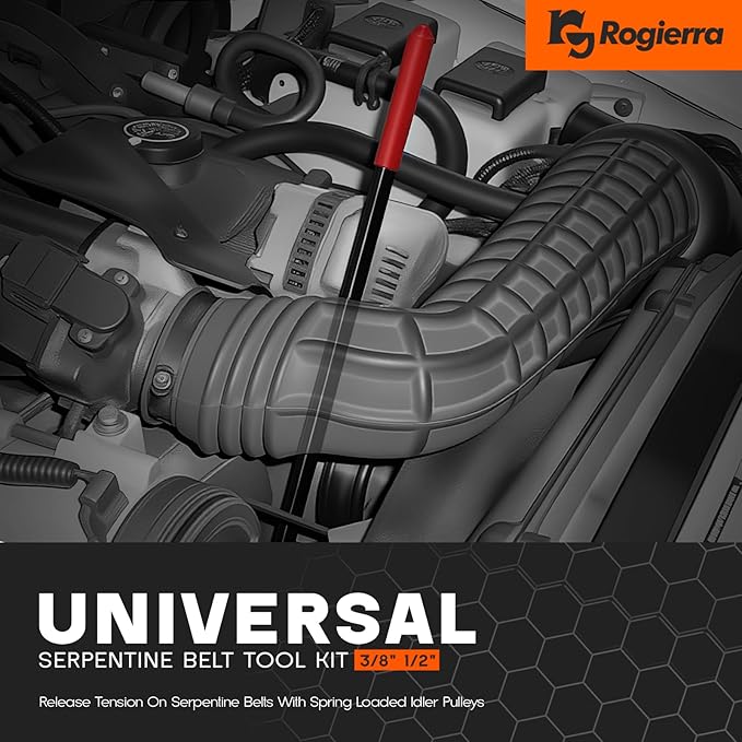 Rogierra Universal Serpentine Belt Tool Kit, 3/8" & 1/2" Drive Belt Adjust Tightener Wrench Set,(8PCS)