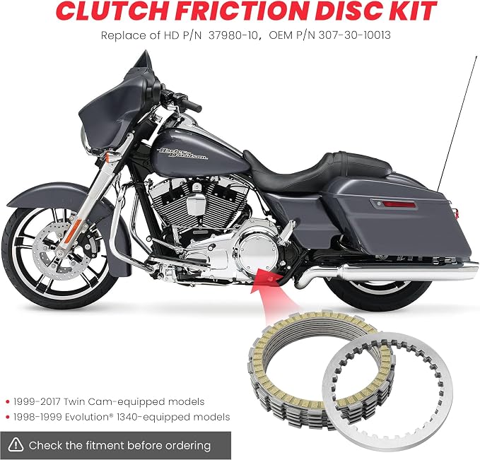 Clutch Kit Disc Friction Steel Plates compatible with Harley Davidson Twin Cam Touring Dyna Softail Models 1997-2017, Replace of P/N 37980-10 307-30-10013