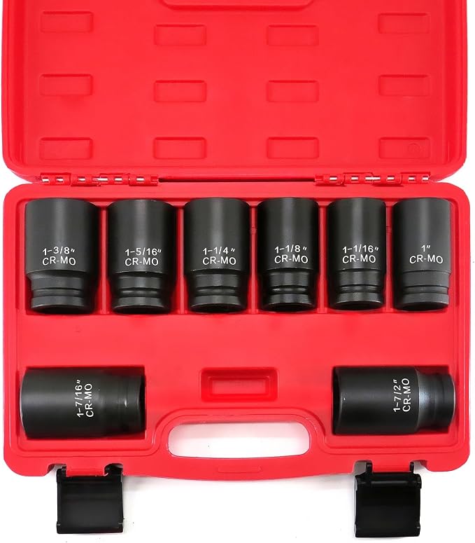 TONYNOL 3/4 Inch Drive Deep Impact Socket Set,6-Point,SAE(1"to 1-1/2"),8 Pcs,Cr-Mo.Heavy Duty Impact Socket Set.