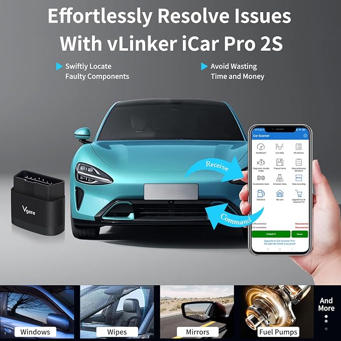 iCar Pro 2S OBD2 Bluetooth Adapter Check Engine Vehicle Code Reader Diagnostic Scanner Tools for iOS&Android and Windows Made for Electric (EV) and Hybrid Vehicles