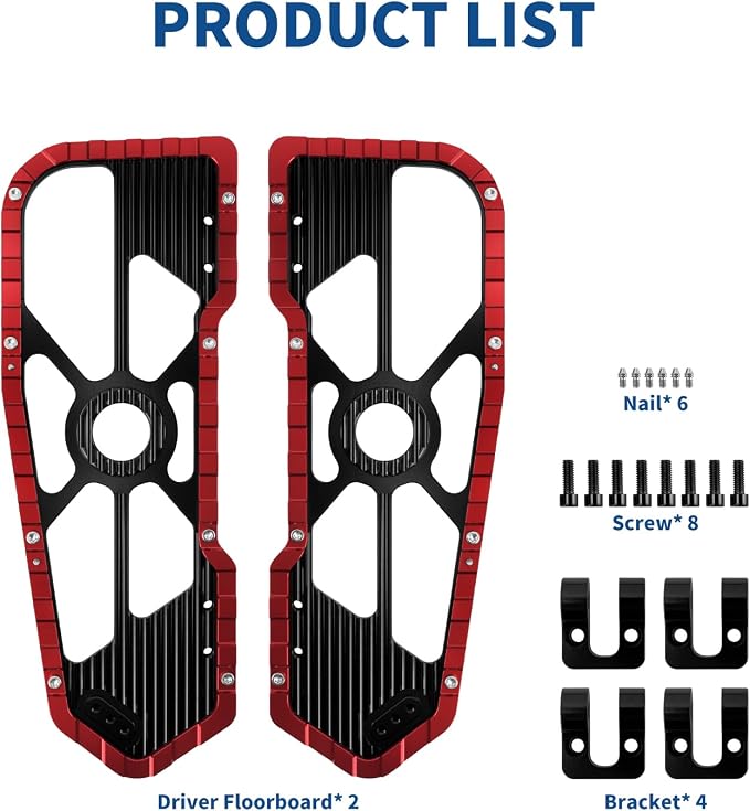 Motorcycle Driver Floorboards Front Footboards Pedal Offroad Rider Foot Pegs Fit for Harley Touring Road King Road Glide Electra Glide Street Glide Softail Dyna (Red Edge)