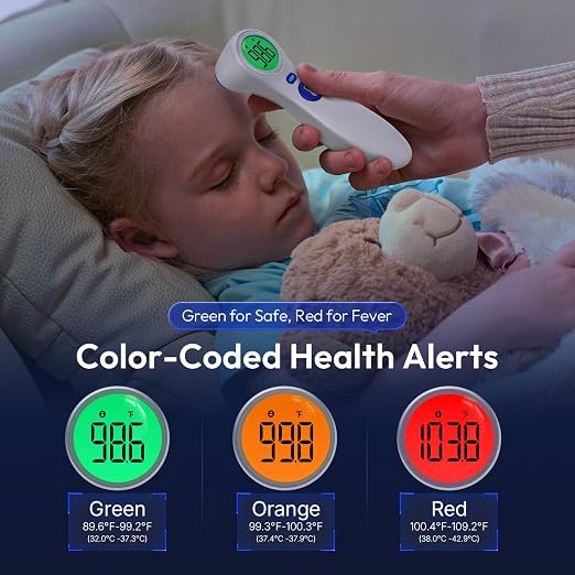 No-Touch Thermometer for Adults and Kids | 1-Second Fast Reading, Color-Coded Fever Alarm, Silent Mode, Object & Room Temperature Function
