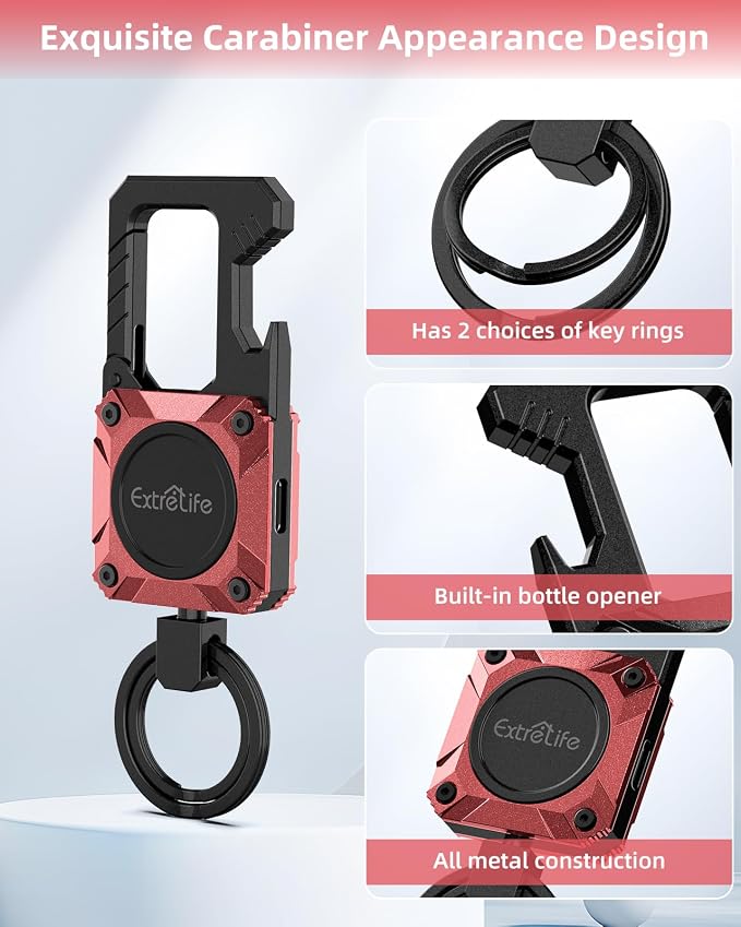 ExtreLife Keychain, Works with Apple Find My, Bottle Opener, Carabiner Car Key Chains with Gps Tracker
