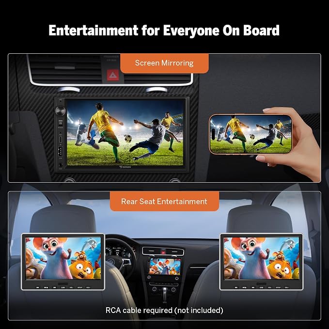 Eonon 7'' Double Din Car Stereo Wireless CarPlay & Wireless Android Auto Car Audio Receivers with AHD Backup Camera, Built in DSP, Bluetooth, MirrorLink, SWC, FM/AM, Fast Charge - X3