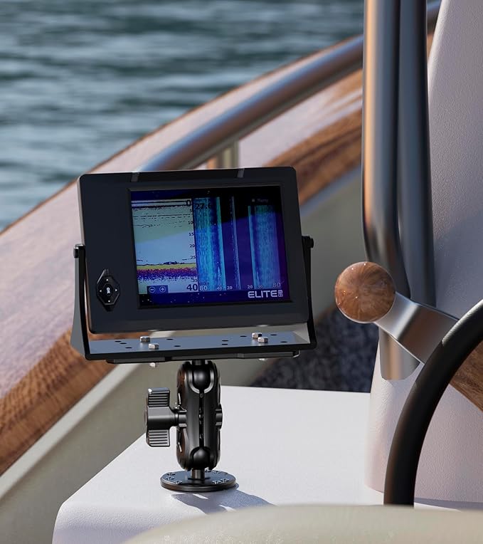 VAZESWIN Aluminum Alloy Fish Finder Mount with B Size 1" Ball Rectangular Plate & Round Base, 3.5" Medium Arm Marine Electronic Mount Compatible with Garmin, Lowrance, Humminbird, Raymarine and More