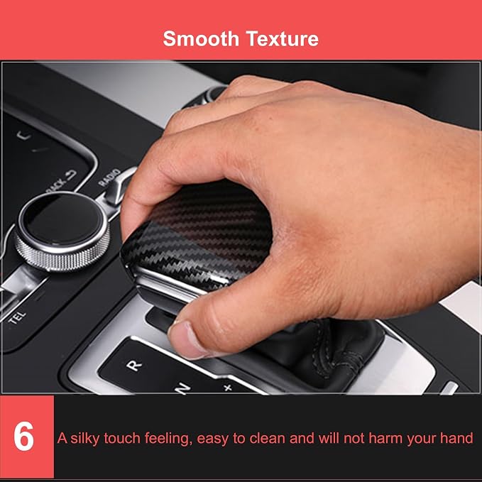 Gear Shift Knob Cover Compatible with Audi Q5 2018-2025, Carbon Fiber Car Gear Head Knob Frame, Gear Shifter Knob Cover Trim Cap Protector for Audi Q5/Q5 Sportback, ABS Carbon Fiber Q5L Accessories