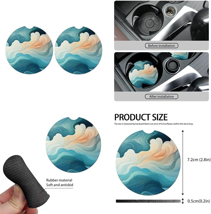 Green Cloud 13 Piece Car Seat Cover Set Watercolor Green Cloud Pattern Full Set Belt Shoulder Car Seat Protectors Yellow Gradient Sky Fluid Coaster Pads Decor Accessory