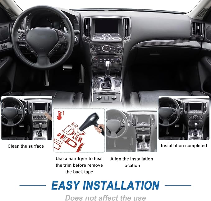 28PCS Real Carbon Fiber Interior Trim Kit Compatible with 2008-2013 Infiniti G37, Interior Decor Sticker Accessories