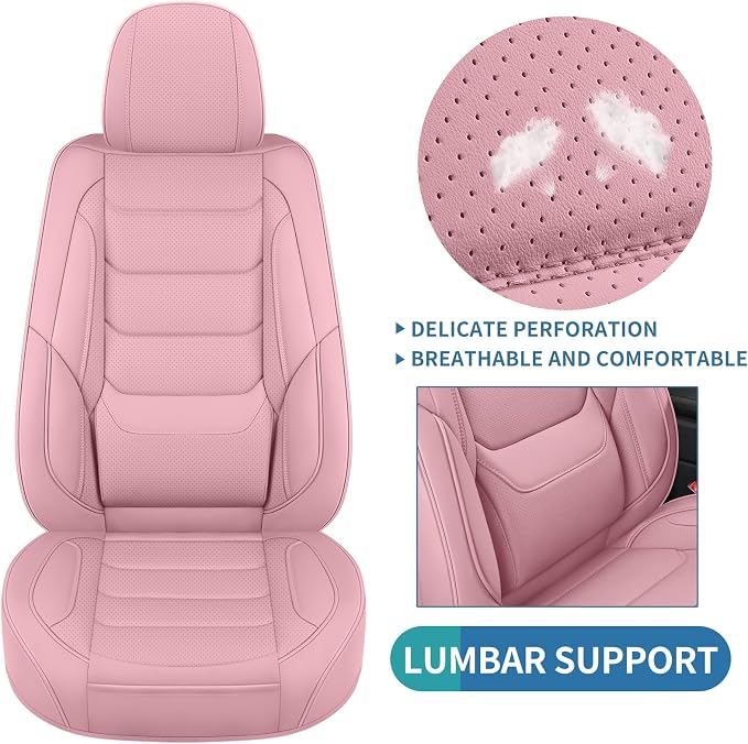 Pink Leather Car Seat Covers Front Seat Breathable Seat Protectors Waterproof Automotive Seat Covers Universal Fit for Most Cars SUVs Trucks Vehicles