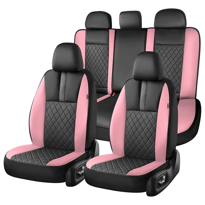 Coverado Car Seat Covers Full Set, Automotive Leather Seat Covers for Car，Universal Fit Front Back Seat Cover, Non-Slip Waterproof Breathable Car Seat Protector