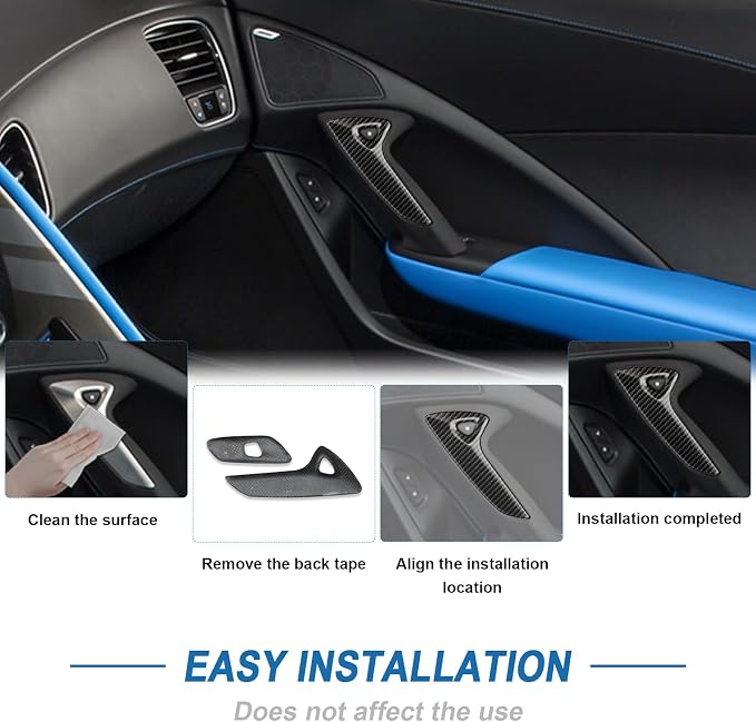 Real Carbon Fiber Interior Door Handle Cover Compatible with Corvette C7 2014–2019
