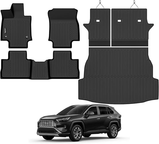 Tongama-Floor Mats for 2019-2024 2025 Toyota RAV4 Hybrid, All Weather TPE Floor Liners and Trunk Mat and Backrest Mats Protectors for Toyota RAV4 Hybrid Waterproof Interior Accessories