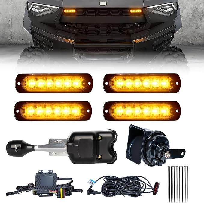 UTV Turn Signal Kit with 110dB Horn, Plug and Play, Pre-Wired UTV ATV Blinker Kit with Lever Column Switch, Street Legal Turn Signals Kit Compatible with Polaris, Can-Am, Teryx, CFMOTO