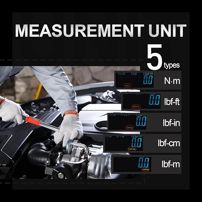 Hairich Upgrade 3/8 Digital Torque Wrench 5-100FT-LB/0-135N.M, Torque Range Accurate to ±2%,Electric Torque Wrench car with Buzzer and LED Flash Notification for Bike/Motorcycle/Auto Repair