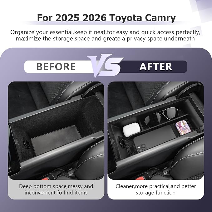 LUWU 2025 Camry Center Console Tray Compatible with 2025 2026 Toyota Camry (XSE/XLE/SE/LE) Accessories Armrest Console Organizer Storage Box for 9th Gen Camry Interior Accessories