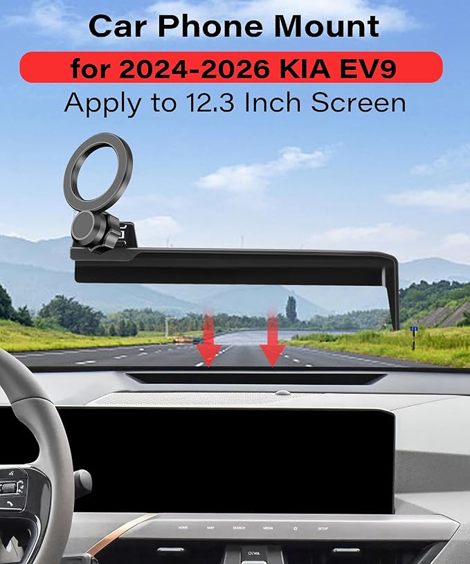 Magnetic Car Phone Mount for Kia EV9 2024 2025 2026 Accessories, for MagSafe Strong Magnets Cell Phone Holder 12.3-Inch Screen Cradles, with Portable Phone Gripper 360° Rotation