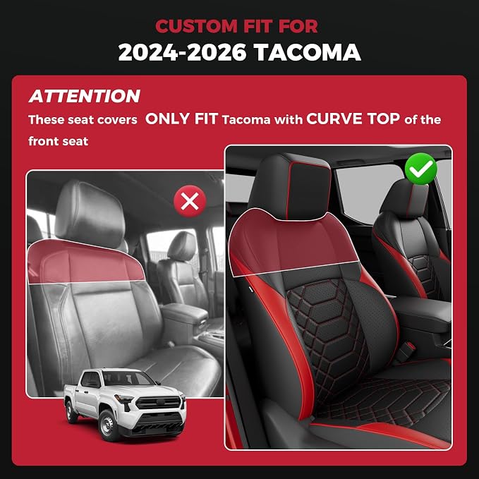 FREESOO Tacoma Car Seat Covers Fit for Toyota Tacoma 4th Gen 2024 2025 2026 Double Cab SR, SR5, Limited, TRD Sport/Off-Road,Trailhunter Full Covered (5 Seats/BlackRed)