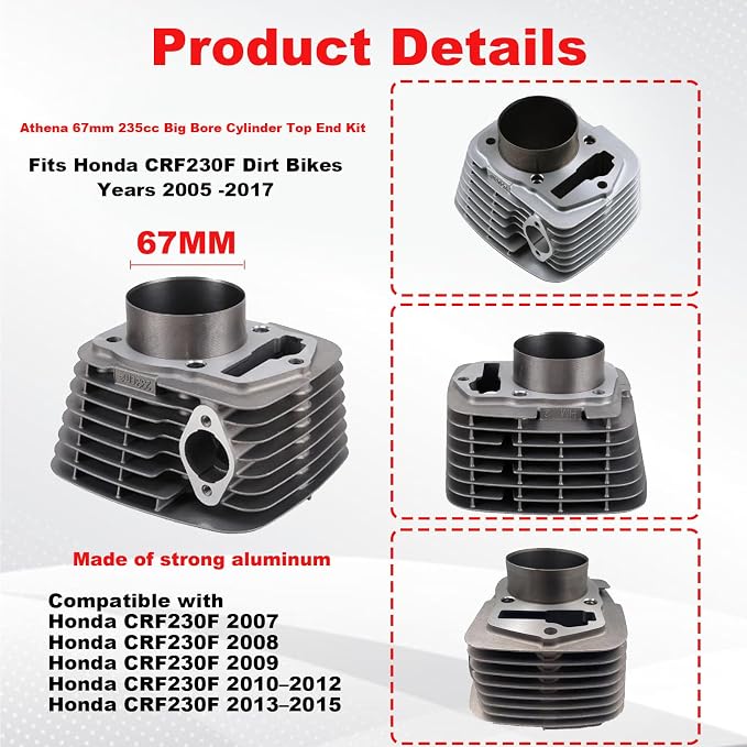67mm Cylinder Piston Top End Kit Compatible with Honda CRF230 FTR223 XR230 SL230 2003-2017