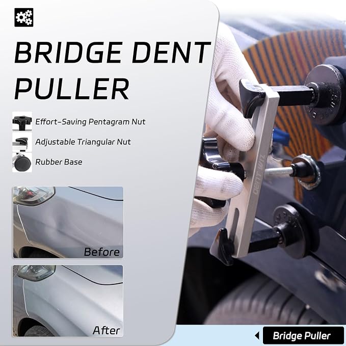 Professional Car Dent Repair Kit - 2-in-1 Slide Hammer T-Bar Bridge Puller with 100W Hot Glue Gun Rubber Hammer and 76 Tabs - for Auto Body Paintless Removal on Vehicles Appliances and Metal Surfaces