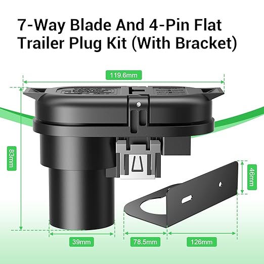 4/7 Pin Trailer Wiring Harness Connector with Mounting Bracket, 7 Way Blade and 4 Way Flat Towing Adapter Plug Compatible with Ford, GMC, Dodge Ram, Chevy Silverado