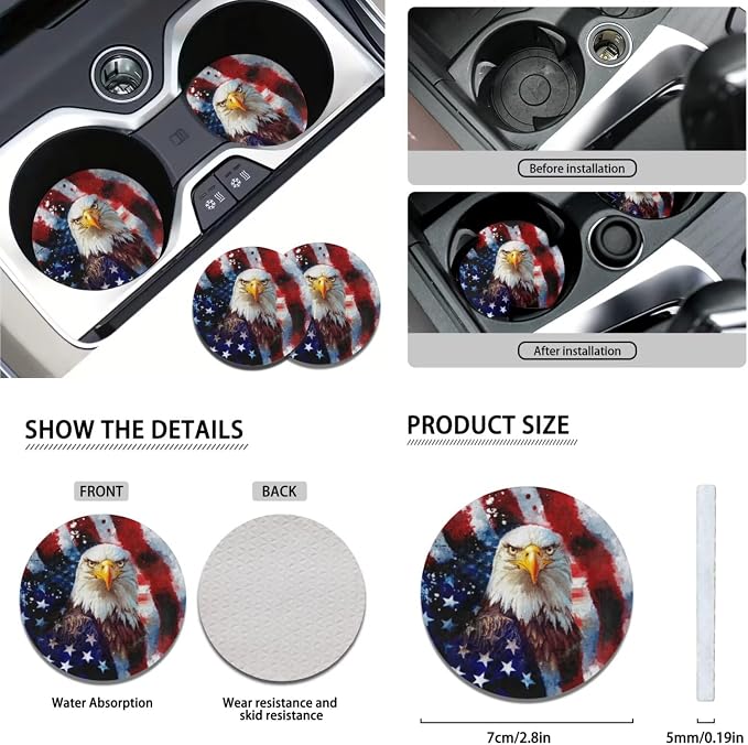 American Flag & Bald Eagle Car Seat Cover Set of 11, Patriotic Auto Decor with Universal Fit Steering Wheel & Seat Belt Covers for 250th Anniversary and 4th of July