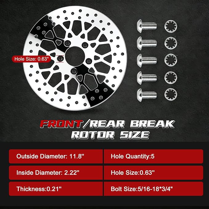 2 * 11.8''Harley front rotors Compatible with Harley Electra Glide/Road Glide/Road King/Street Glide/CVO Road Glide/CVO Limited FLHTKSE Polished Finish Stainless Steel Disc Rotors