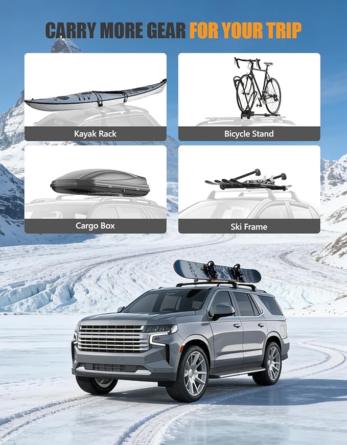 KINGGERI 330lb Lockable Roof Rack Cross Bars Compatible with 2021-2026 Chevy Tahoe & Suburban, GMC Yukon XL, Cadillac Escalade ESV with Flush Side Rails, Heavy Duty Rooftop Aluminum Accessories