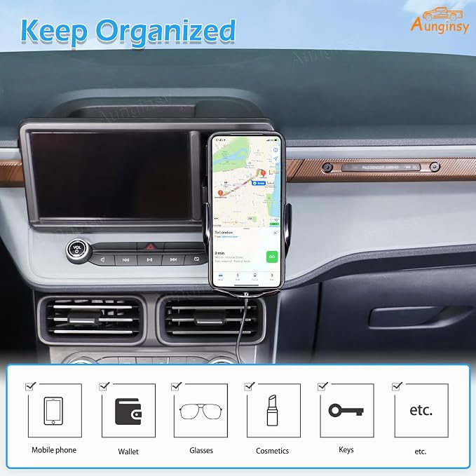 Aunginsy Dashboard Hidden Screen Drawer Organizer with Phone Holder Compatible with Ford Maverick 2022 2023 2024 Car Multimedia Display Right Side Panel Storage Box Truck Dash Cubby Insert Accessories