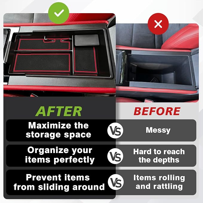 BestEvMod Center Console Organizer Tray Compatible with Chevy Blazer EV 2026 2025 2024 2023 Interior Accessories Armrest Storage Box ABS Material with PVC Trim & Removable Coin Holder (Red)