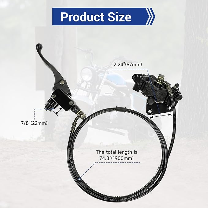 Mini Bike Rear Hydraulic Brake Kit Compatible with Trailmaster Hurricane 200x MB200-2 196cc 6.5hp 6hp Minibike with Brake Caliper 7/8" Left Master Cylinder Hardware Parts