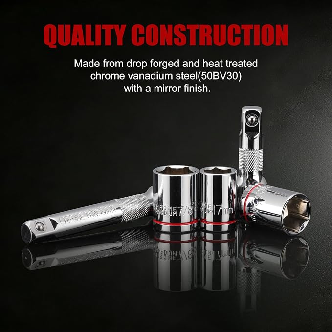 CASOMAN 14 PCS 1/2 Inch Click Torque Wrench Set,22.2-244.2 FT.-LB/30-330 Nm, ±3% Accuracy, 72-Tooth Dual Scale Torque Wrench Kit, with Breaker Bar & Extensions & Sockets, for Automotive Tire Repair