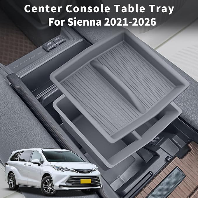 Center Console Organizer for Toyota Sienna 2021-2026 [lid + box Double-Layer Storage] Silicone material for Sienna Interior Accessories