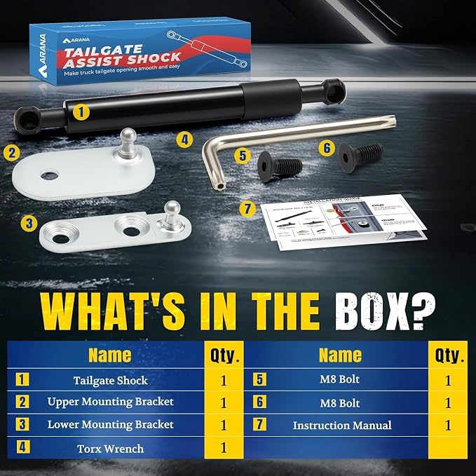 ARANA Tailgate Assist Shock for Ford Ranger 2019 2020 2021 2022 2023 2024 2025, Ranger Tail gate Slow Drop Accessories Damper Kit(All Tools Provided)