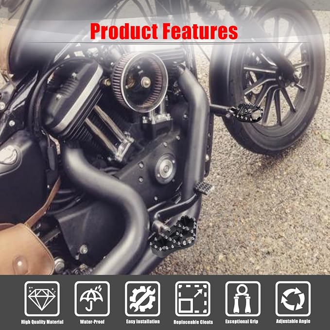 Goldfire 360° Roating MX Chopper Bobber Style Foot Peg Front Pegs Footrests MINI Floorboards Highway Pegs Fits for Motorcycle Harley Electra Glide Softail Dyna Chopper Sportster 883 (Chrome)
