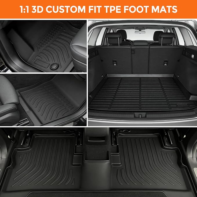 Floor Mats for Ford Escape 2013-2019, Custom Fit Heavy Duty TPE All Weather Protection, Waterproof Non-Slip Black Car Liners for Front & Rear (Two-Row Floor Mats & Cargo Liner)
