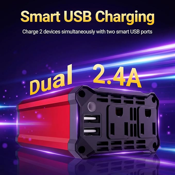 300W Car Power Inverter - vansoet DC 12V to 110V AC(2 Outlets) Power Inverters with 3.4A Dual USB Fast Charging Port - Car Charger Cigarette Lighter Adapter for Laptop/Phone/Road Trip (Red)