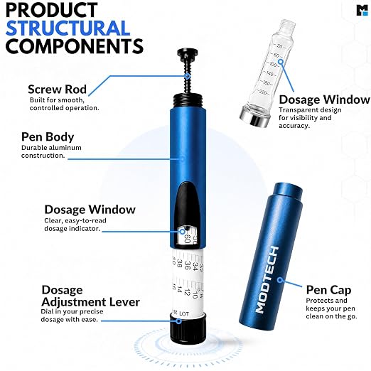 V2 Premium Metal Research Pen with Precision Dial Up to 60 Units - Professional Laboratory Instrument with Aluminum Body & Adjustable Mechanism (Blue) - MODTECH