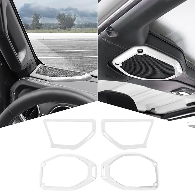 RT-TCZ A Pillar Speaker Trim Cover & Roof Speaker Audio Trim Cover Ring Kit Decoration Interior Accessories for Jeep Wrangler JL JLU & Gladiator JT 2018-2022,White