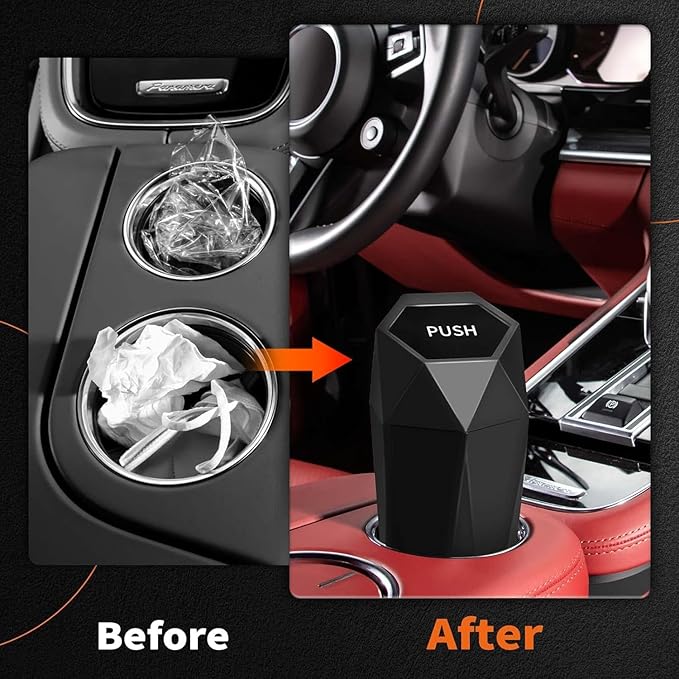 HOTOR Car Trash Can with Lid - 2 Pack, Car Accessories for Interior, Leakproof Vehicle Garbage Can with 30 Attached Trash Bags, Multipurpose Organizers and Storage for Home, Office, Black