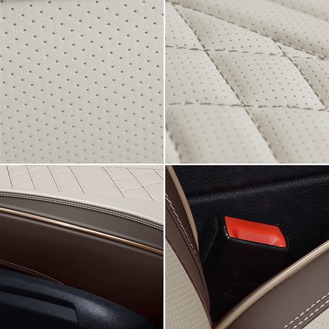 GXT Car Seat Covers Front Seats Only, Front Car Seat Covers 2 Pack, Premium Faux Leather Car Seat Cushion - Universal Fit for Most Sedans SUV Pick-up Truck with Headrests(Coffee and White)