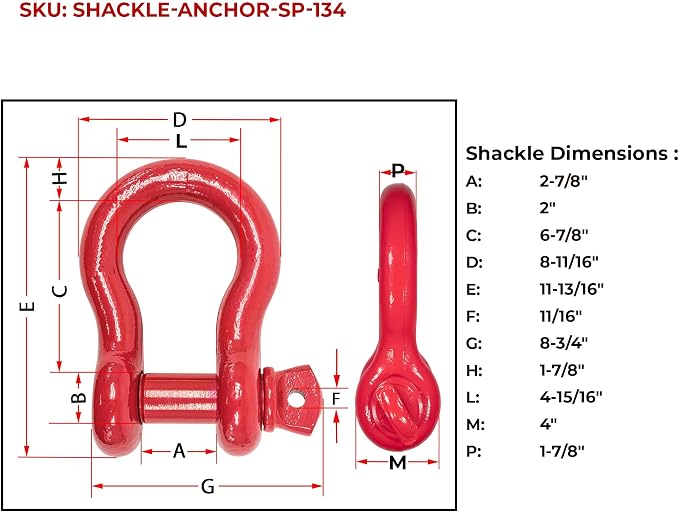 Mytee Products 1-3/4" Anchor Shackle Forged Carbon Steel w/Alloy Screw Pin Load Limit # 25 Tons (3,00,000 lbs)|Double Rust Protection Heavy Duty D Ring Shackle for Towing, Rigging & Vehicle Recovery