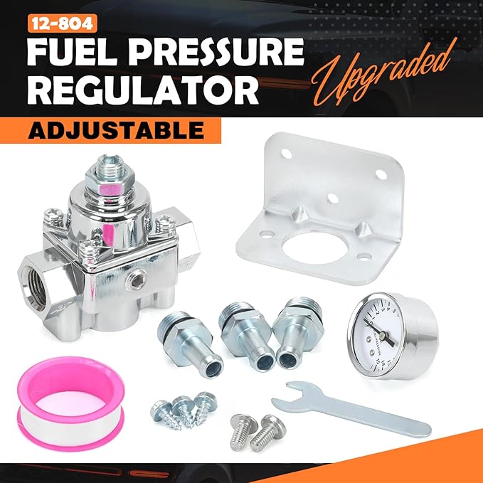 12-804 Adjustable Fuel Pressure Regulator with Gauge, Compatible with Holley and Edelbrock Carburetors, 1-4 PSI, 3/8" NPT, 1-in 2-Out