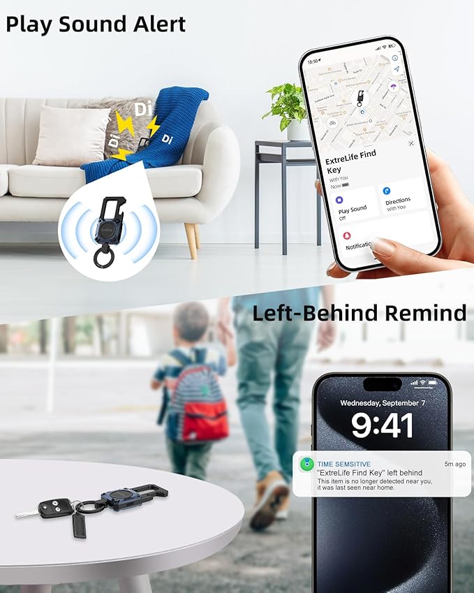 ExtreLife Keychain, Works with Apple Find My, Bottle Opener, Carabiner Car Key Chains with Gps Tracker