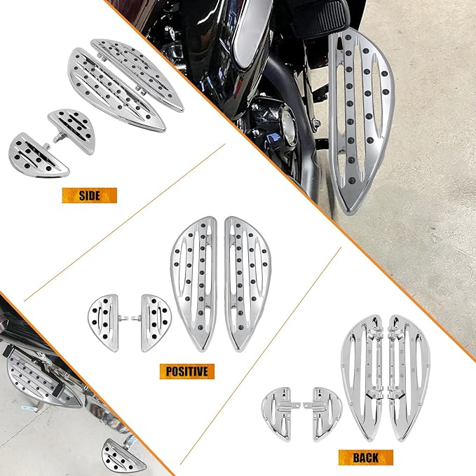Floorboards Set Driver Passenger Footboards Front Rear Foot Pegs CNC Fit For Harley Touring Road Glide Street Glide Electra Glide Softail Dyna (Chrome)
