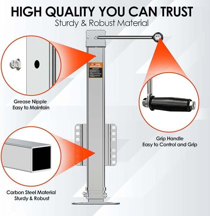 YOMILINK 8000 lbs Trailer Jack, Bolt-On, 28.6" Vertical Travel, Heavy Duty, Adjustable Drop Leg, for Utility Trailer, Yacht, Boat,Silver