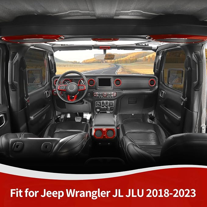 RT-TCZ for Wrangler JL Interior Accessories Red Trim Cover Kit for Jeep Wrangler JL JLU 2018-2023 AC Vent Trim Rings 20pcs Red