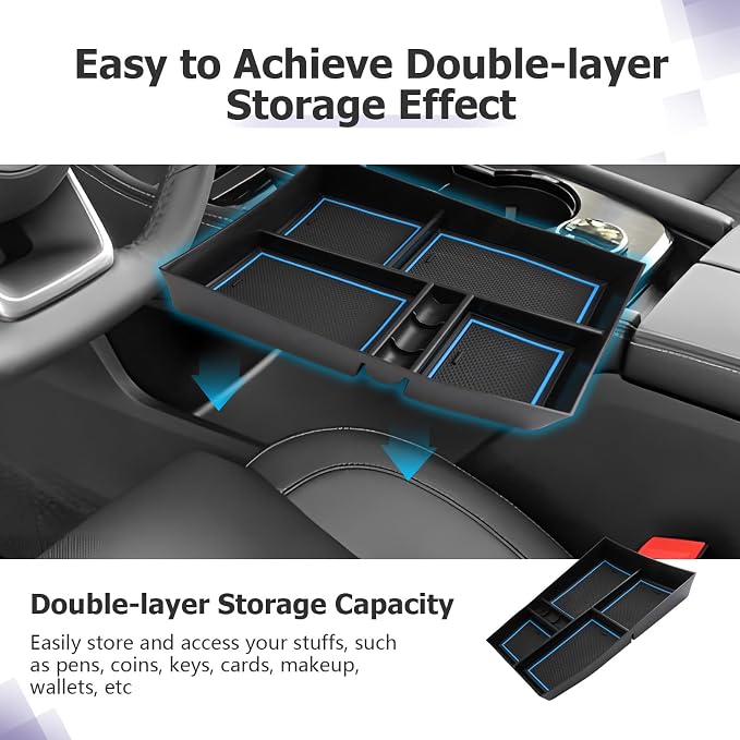 LUWU 2025 2026 Rogue Lower Center Console Tray Storage Box for 2021 2022 2023 2024 2025 2026 N issan Rogue Accessories Armrest Console Organizer ABS Material Blue-trim