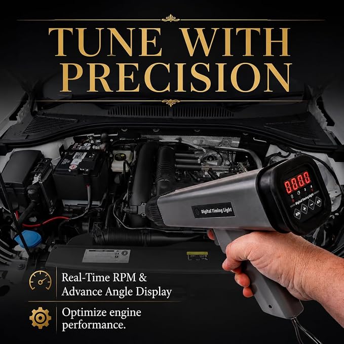 Digital Timing Light with Tachometer, 12V Ignition Timing Gun, Automotive Timing Light with Advance Angle, Xenon Timing Strobe Light, Inductive Clamp for 2 and 4 Stroke Engines